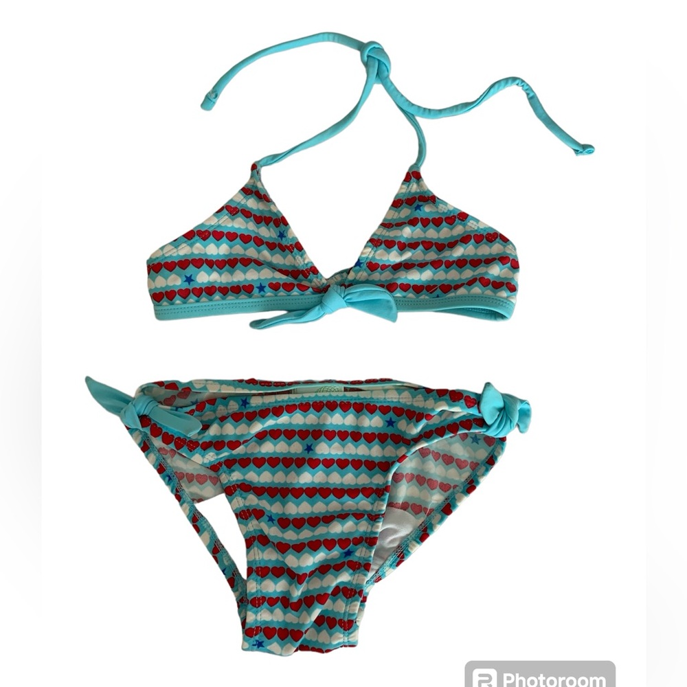 Circo Girls Bikini Bathing Suit S Blue Red White Hearts Stars Two Piece Swim